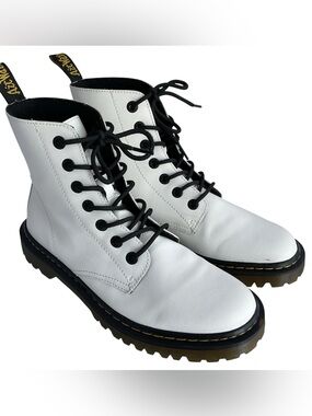 Dr. Martens White Leather 8-Eye Combat Boots with Black Laces